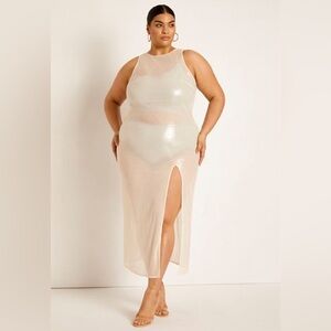 Gabi Fresh Swim x ELOQUII Sheer Sequin Coverup Maxi Dress with Slit, NWT 14/16